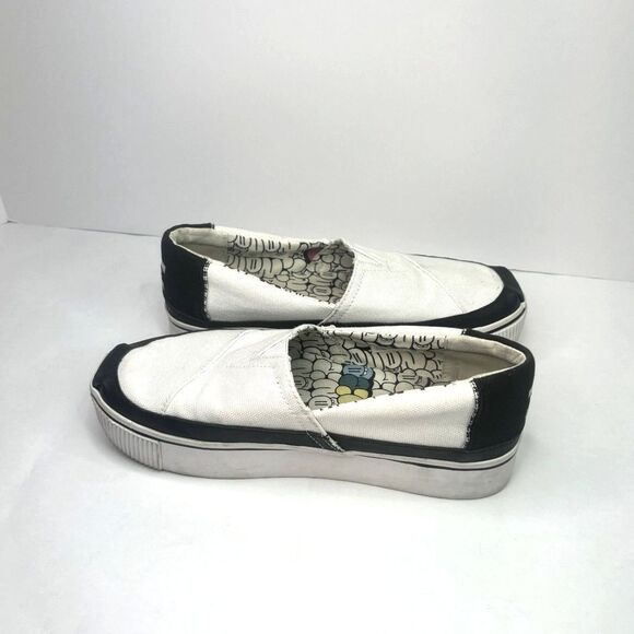 Toms Boardwalk Venice Canvas Platform Slip Ons Flats White Black Monogram Womens - Picture 8 of 10